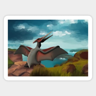 Landscape picture with pterodactylus, pterosaurs, dinosaurs Sticker